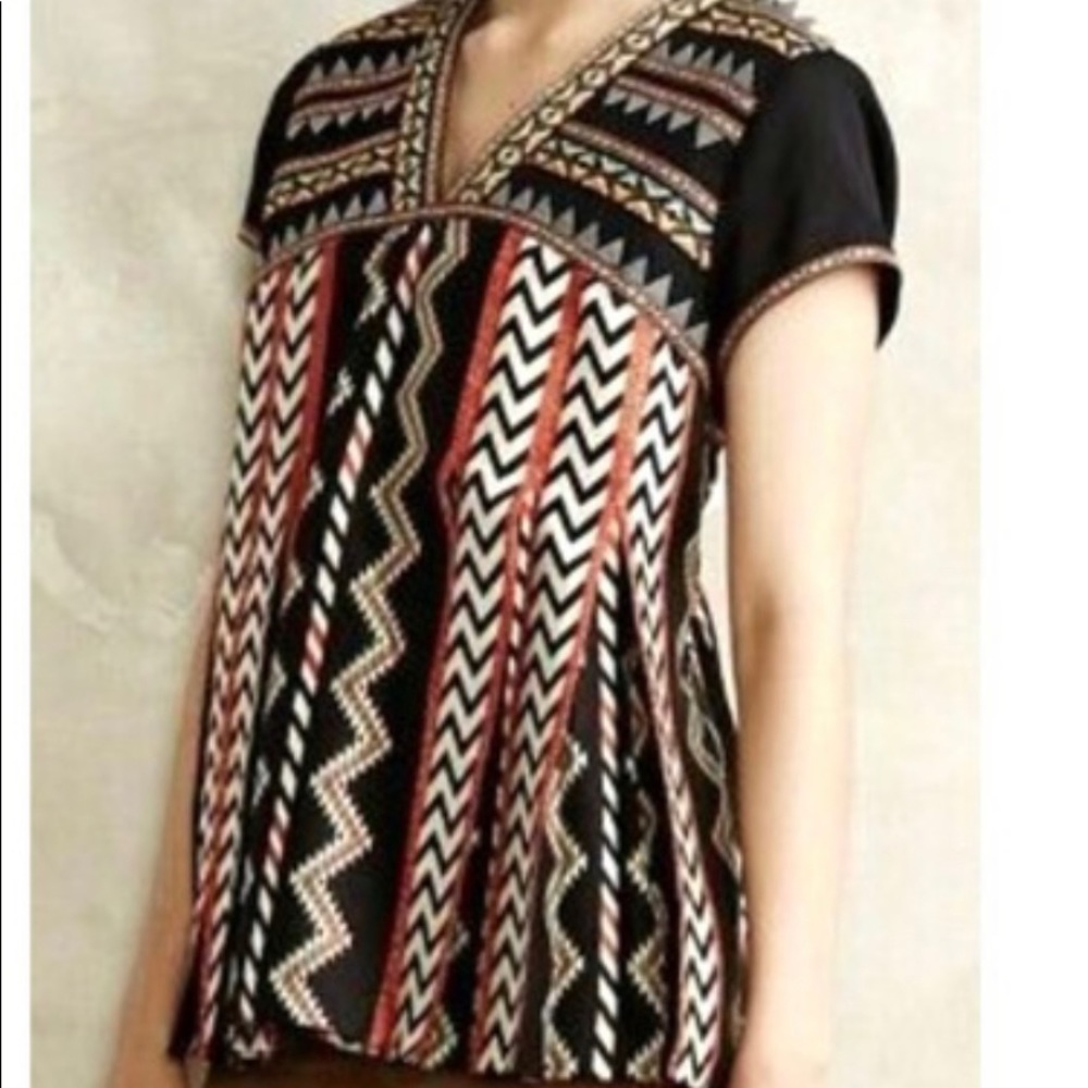 Anthro Ranna Gill silk chevron embroidered top 10